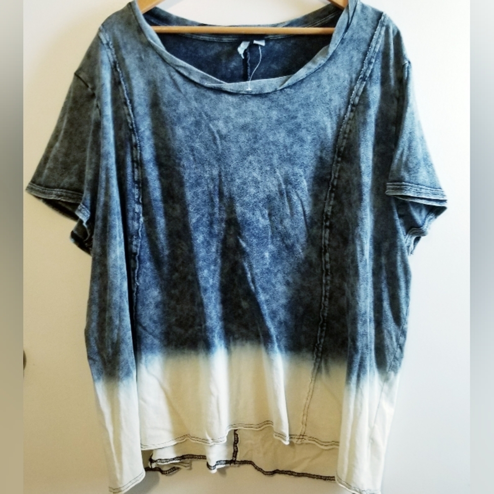 Cato Faux Denim Blue Ombre Tie Dye Short Sleeve Women's Plus Top 26 W 28 Tunic